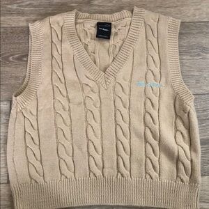 Urban outfitters iets Frans Beige Cable Knit Vest with Blue Embroidery